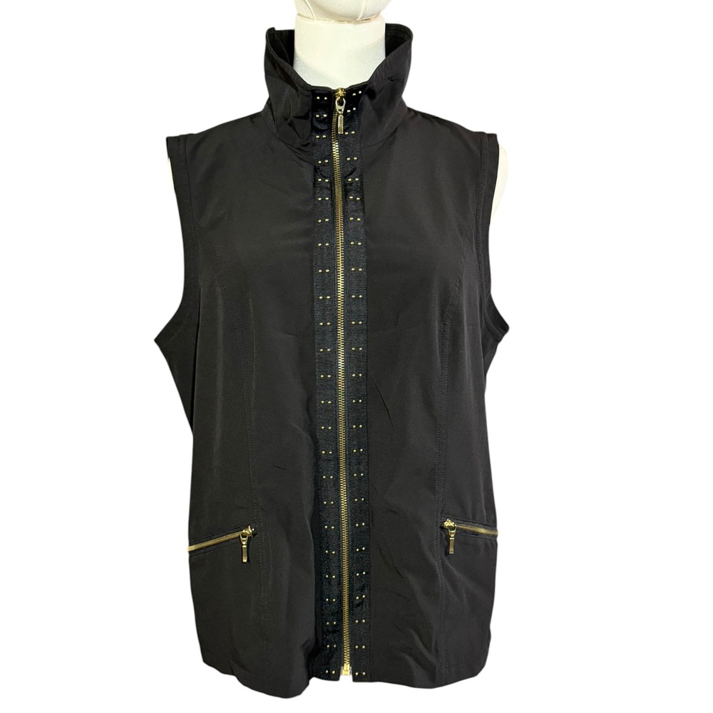 Zenergy by Chicos Full Zip Vest Black W/ Gold accents Chico's (1) U.S.(M)